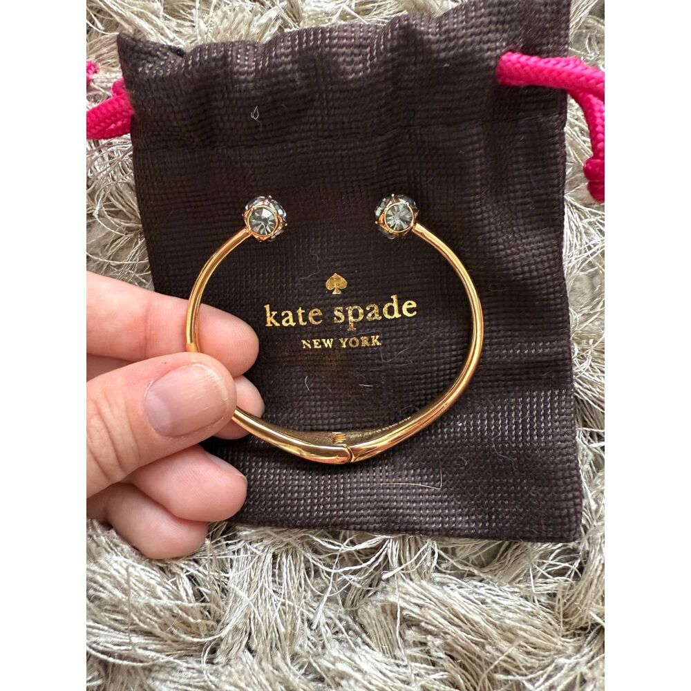 Kate Spade New York Hinge Cuff Bangle Bracelet Gold Grey Gems